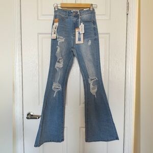 Blue Distressed Flare Jeans 3/26 NWT